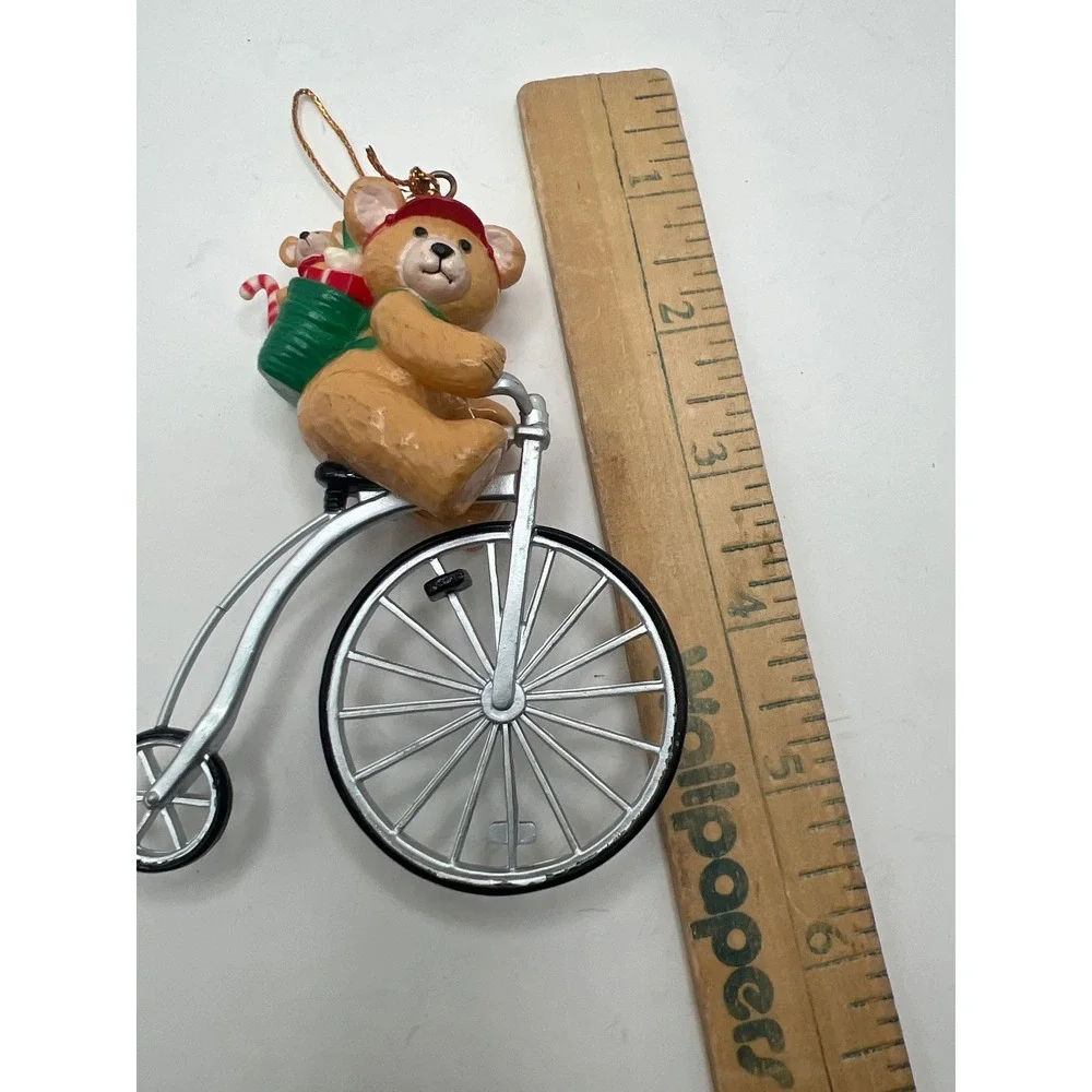 Teddy‎ Bear on Penny Farthing Bicycle Christmas Ornaments Set of 2